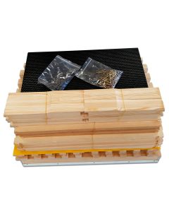 8F F/Depth Beehive kit (Brood & Super) complete with assembled cover, Weathertex base, 16 frames, 16 plastic foundation, Queen excluder, nails, DIY Assembly Instructions
