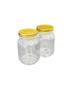 Jar Glass Round 500mL / 700g + Gold Lid (Pack 10)