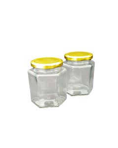 Jar Glass Hexagonal 500g + Gold Lid (Pack 10)