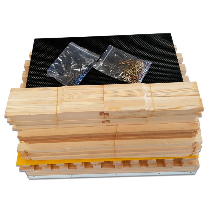 8F F/Depth Beehive kit (Brood & Super) complete with assembled cover, Weathertex base, 16 frames, 16 plastic foundation, Queen excluder, nails, DIY Assembly Instructions