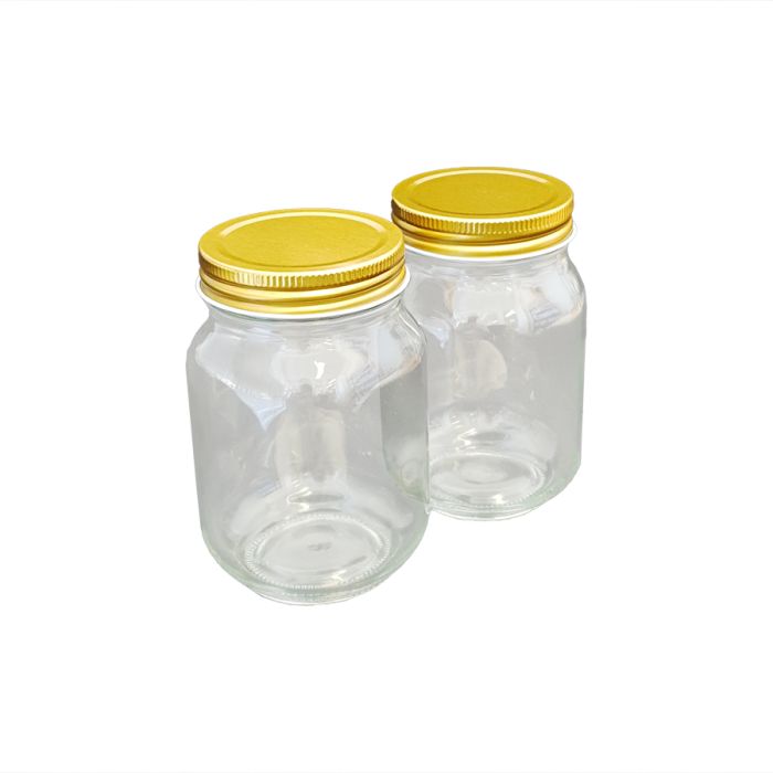 Jar Glass Round 500mL / 700g + Gold Lid (Pack 10)